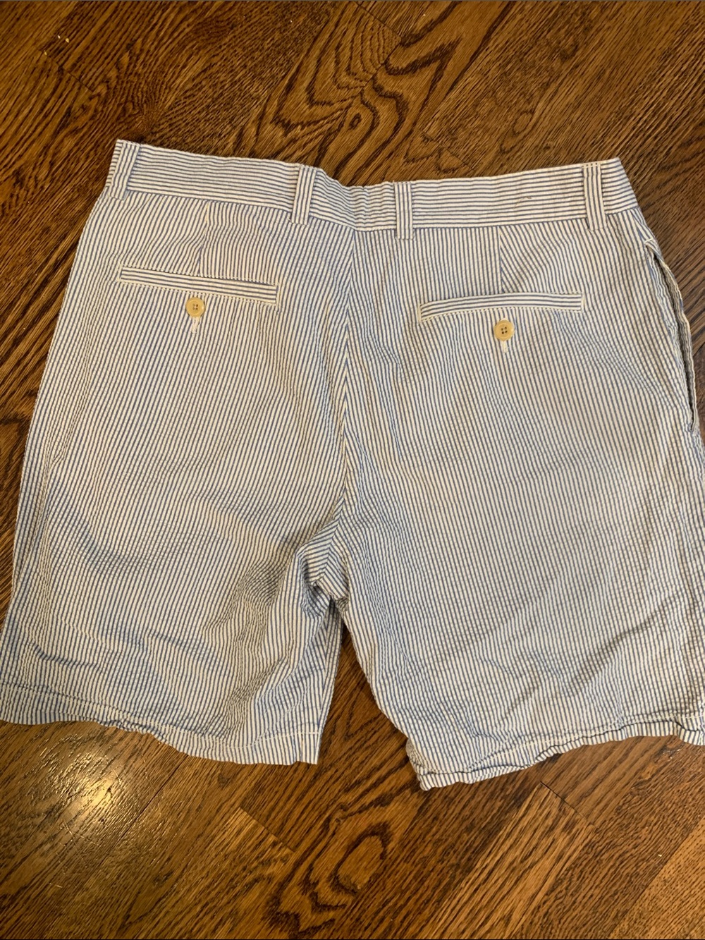 J. Crew Lightweight Blue & White Striped Seersucker Shorts - Size 33, 8” Inseam - Picture 3 of 3